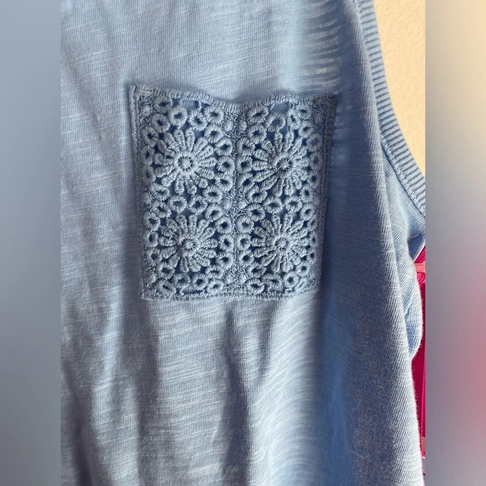 Justice Girls 2 pc Blue Crochet Pocket Shirt and Biker Shorts Set size L 12/14